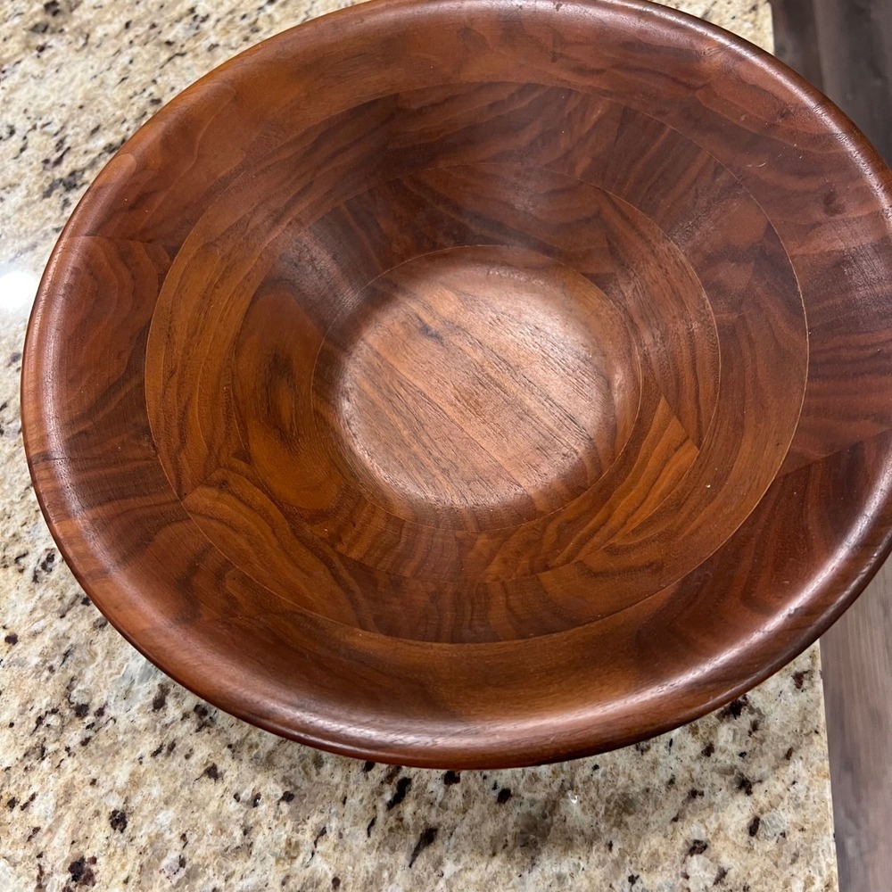 Large Wooden Salad Serving Bowl Segmented Wood 12 Inch Round Centerpiece Brown - Picture 8 of 10